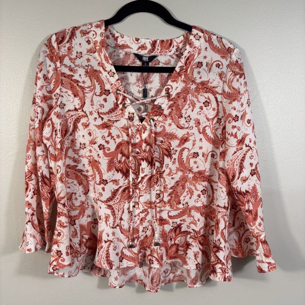 NWT Frye Size M Womens Pink Boho Floral Hippie Flowy Summer Top / Blouse - NEW